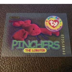 TY Beanie Baby Trading Cards Pinchers the Lobster Card, Original 9 #6 0735/8840